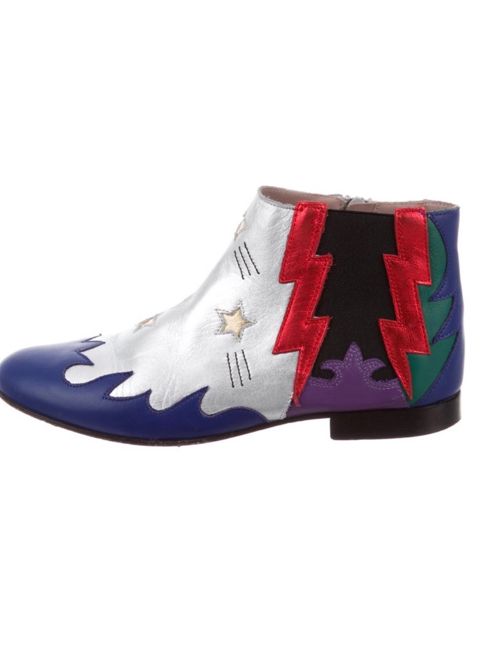 Gucci Metallic Multicolor Leather Ankle Boots - Silver, Blue, Red & Green
